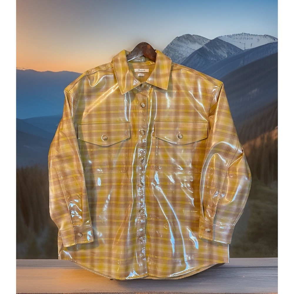Madewell Laminated Shacket Women XL Beige Plaid NN970 Button Up Show‎ Stopper